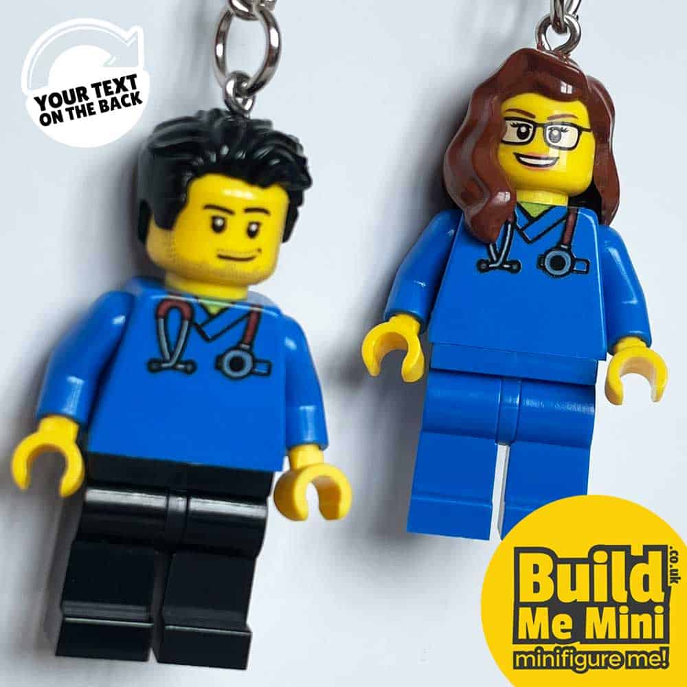 Male Nurse Doctor Minifigure Keychain Handmade Made From LEGO Parts 